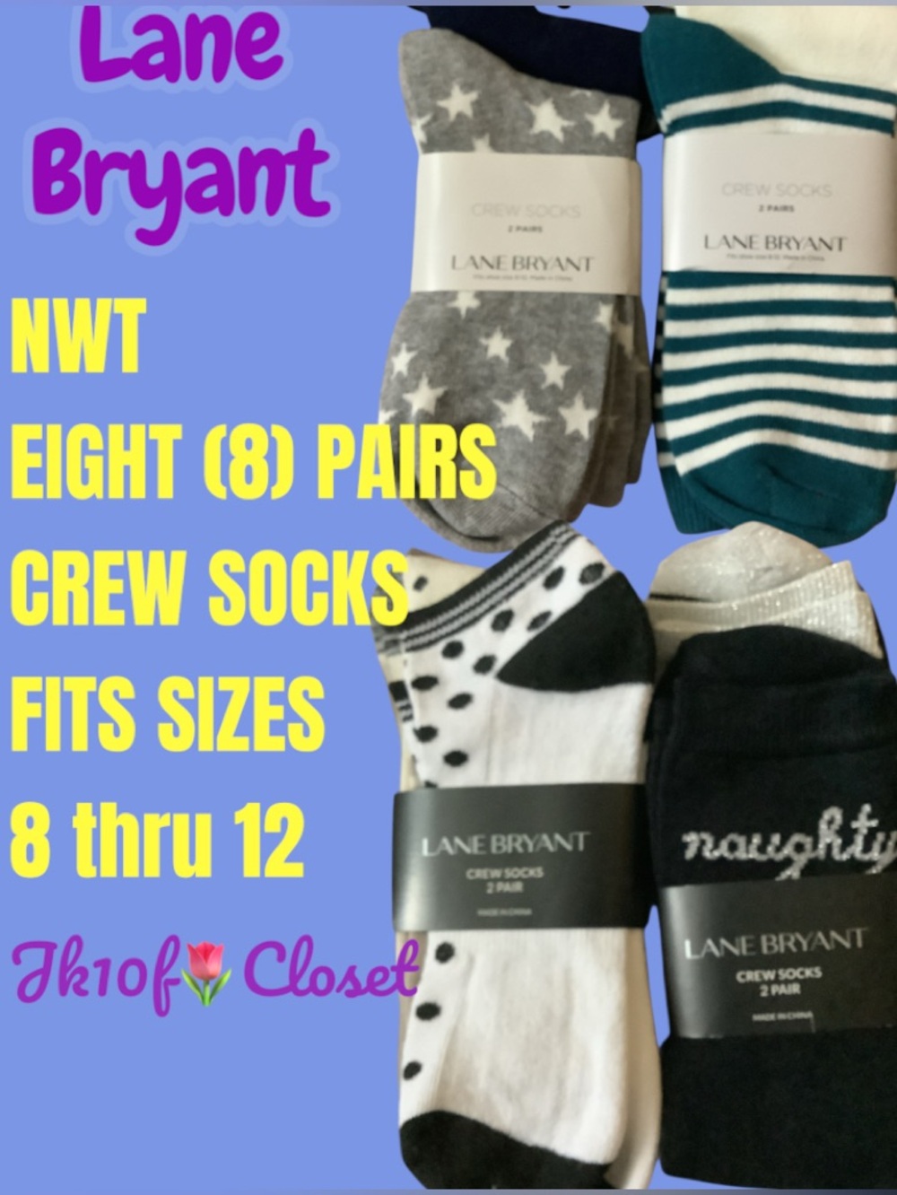 LOWEST🌺NWT Lane Bryant 8 PAIRS CREW SOCKS Gray, Teal, White, Black